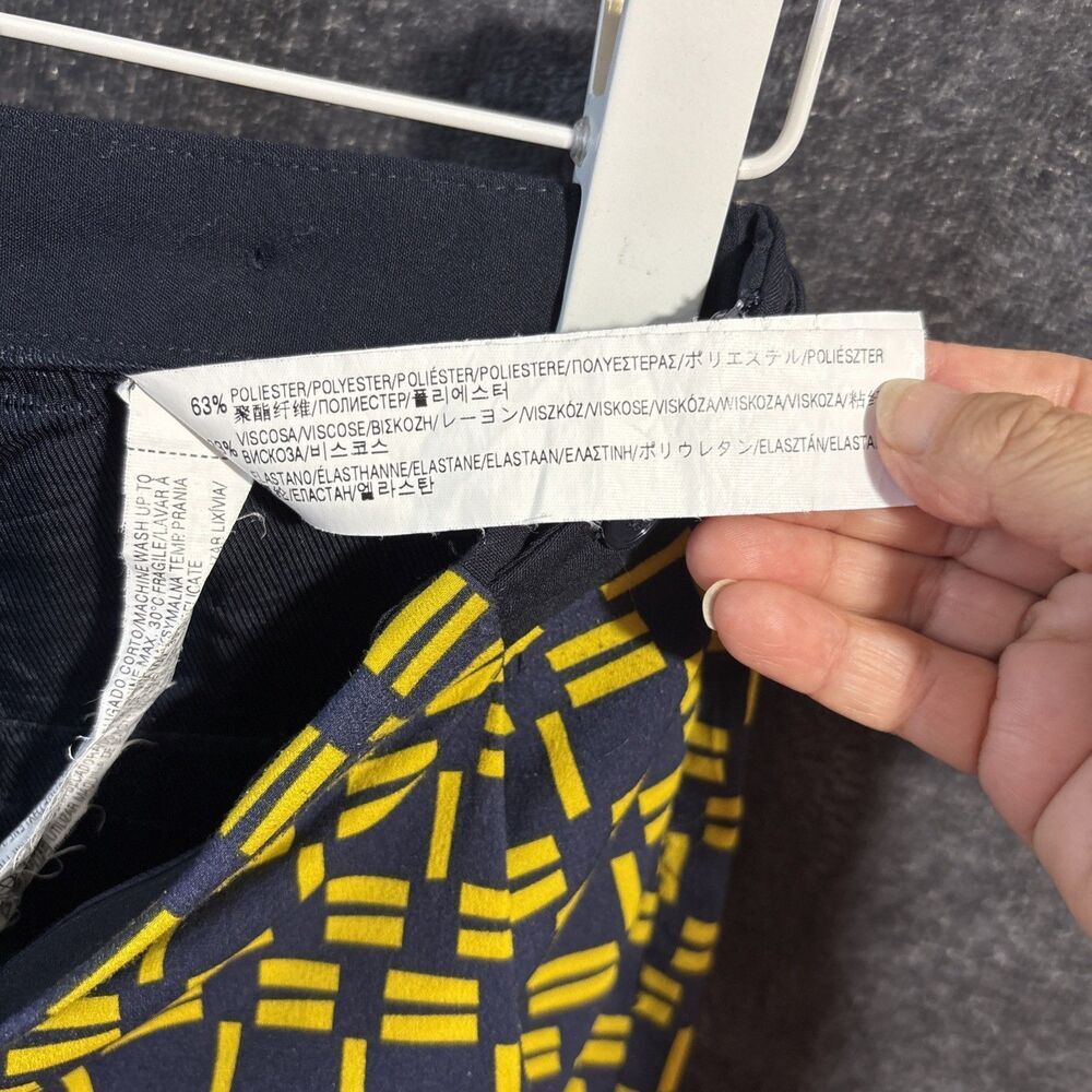 ZARA Navy Blue with Yellow contrasting print crop trousers pants XS - Picture 7 of 12